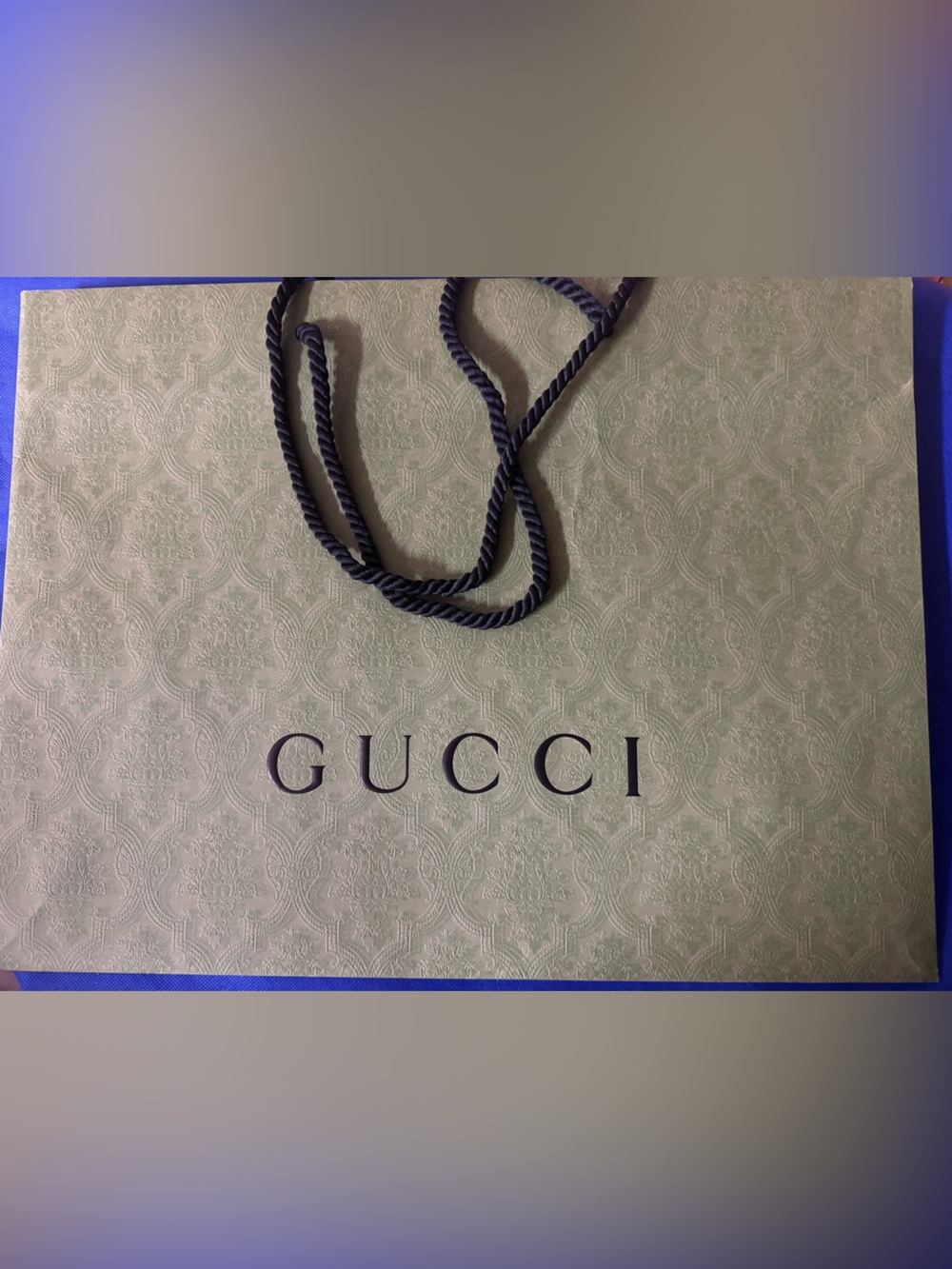 Gucci 💯% Authentic Damask Green Embossed Shopping gift bag w/Black Rope Handles